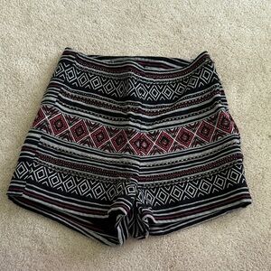 Divided Black and Red Patterned High Waist Shorts
